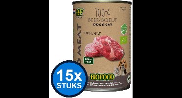 15x Biofood - Organic hond&kat 100% rundvlees blik 400gr - Hondenvoer Natvoer - 400 g