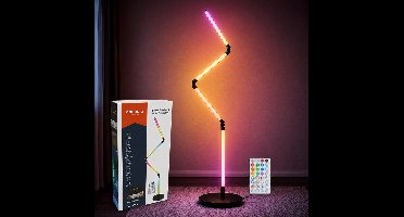 Grundig RGB Vloerlamp - RGB Lamp Staand met 24 Lichtmodi en Muzieksensor - Hoeklamp LED Staand Dimbaar met Afstandsbediening - RGB LED Hoeklamp Opvouwbaar - 137 cm - Zwart