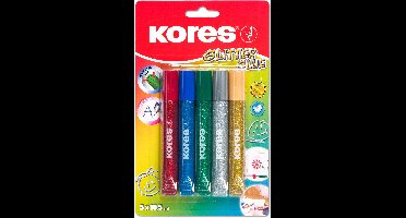 Glitterlijm pennen Kores, set 5x10,5ml, felle kleuren