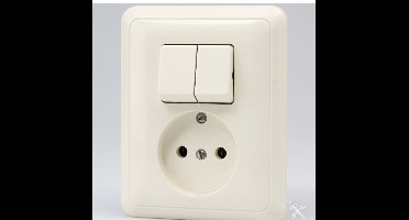 JUNG CD500 - COMBINATIE SERIESCHAKELAAR + WANDCONTACTDOOS (WCD) - ZONDER RAND AARDE - CREME
