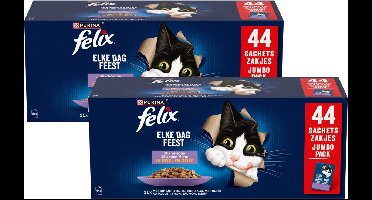 Felix Elke Dag Feest Mix Selectie In Gelei Jumbo Pack - Multipack - Katten Natvoer - 7480g (2x44x85g)