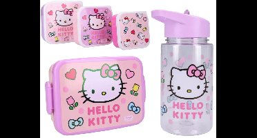 Hello Kitty Lunchset - Broodtrommel en drinkfles - 3 snackdoosjes