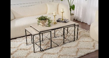 Skye Decor, Salontafelset, Defne - Black, Travertine, Gemelamineerde spaanplaat, Travertin & Zwart, 100 x 50 x 52 cm
