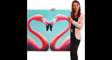 Handgeschilderde Olieverf schilderij Flamingo