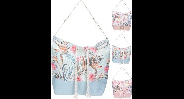 Strandtas Leaf 54x44 cm Canvas/Jutte - Blauw