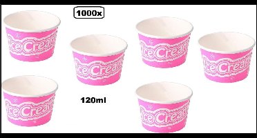 1000x IJsbeker IceCream 120ml roze karton - schepijs softijs ijsje zomer