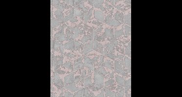 Reflets dessin grijs/roze vierkantjes (vliesbehang, roze)
