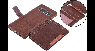 UNIQ Accessory Galaxy S10 Plus Kunstleer Backcover hoesje met clip pasjeshouder - Bruin (S10 Plus)