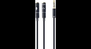 Audio kabel - 3.5mm (4p) male - 2x 3.5mm female - Zwart