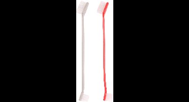 Flamingo Tara - Tandenborstel Honden - Tandenborstelset Tara Groot&klein 2st Rood/grijs 2,5x1,5x21cm - 2st - 131085 - 2st
