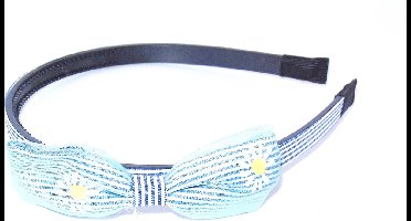 Diadeem strik-vorm gestreept blauw-wit-lichtblauw met bloem
