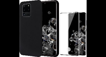 Hoesje geschikt voor Samsung S20 Ultra - Liquid Siliconen Case + Screen Protector Full - Zwart