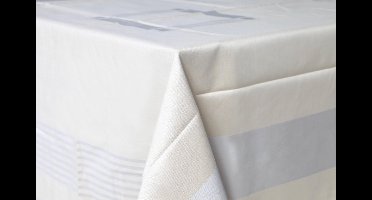 Damast Tafelkleed Lineair Taupe Grijs 240x180cm De Witte Lietaer
