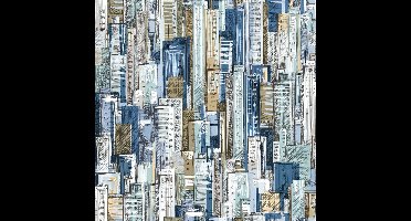 Noordwand - Behang - Friends - & - Coffee - Cities - and - Skyline - blauw