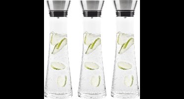 HI Karaf - 3x stuks - 1 liter - glas - RVS filter - sapkan - waterkan - waterkaraf - schenkkan