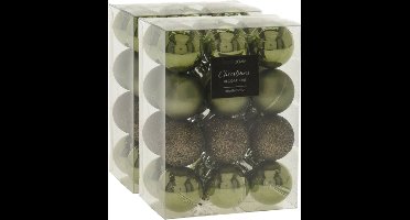 Christmas Decoration Mini Kerstballen - 48x Groen tinten - Glans mat glitter - Kunststof - 3 cm - Kerstboom versiering