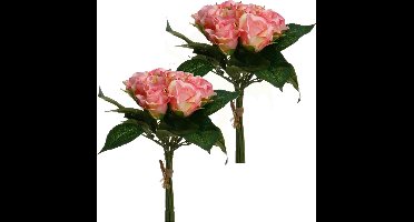 Atmosphera kunstbloemen 2 boeketten 9 roze rozen 24 cm
