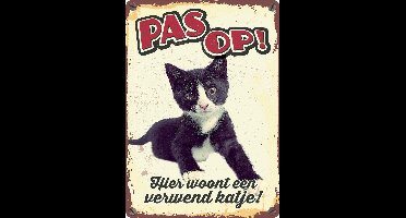 Waakbord Hier woont een verwend katje Metaal