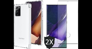 Hoesje geschikt voor Samsung Galaxy Note 20 Ultra - 2x Screen Protector GlassGuard - Back Cover Case ShockGuard Transparant & Screenprotector