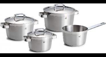 BK Conical Profi Pannenset 4-delig - 16/18/20cm - 0.9/1.5/2/3L - Zonder PFAS-vrije antikleeflaag - Pannenset inductie - RVS kookpan - Ovenbestendig tot 230°C - Met deksel - Zilver