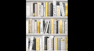 Boekenkast Behang Vlies Wit Goud Okkergeel – Faux Semblant