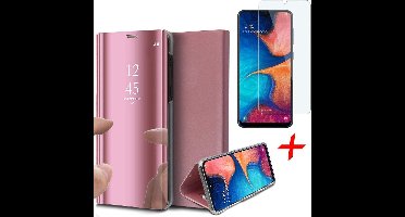 Hoesje geschikt voor Samsung Galaxy A20e - Screen Protector GlassGuard - Book Case Spiegel Roségoud & Screenprotector