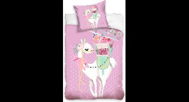 Oh La La La Llama Dekbedovertrek - Eenpersoons - 140x200 cm - Pink