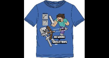 Minecraft t-shirt korte mouw - blauw - maat 116 / 6 jaar