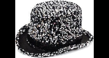 Hoge Hoed Pailletten - Zilver - One Size - Volwassenen - Unisex
