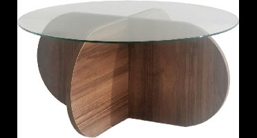 Ronde Salontafel glas hout - walnoot - 75x35cm - gehard glass - Ronde bijzettafel glas