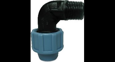 Unidelta Knie 90° PP 16 mm x 1/2" knel x buitendraad 16bar zwart/blauw DVGW/KIWA/WRAS