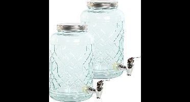 Items Drank dispenser Beverages Tap - 2x - 3.6 Liter - bewerkt glas/metaal - tapkraan/deksel