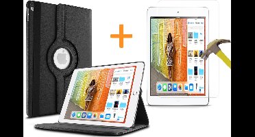 Hoes + Screenprotector geschikt voor iPad 2018 / 2017 9.7 Inch - Book Case 360 Graden Zwart