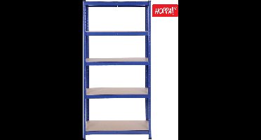 Hoppa! Magazijnstelling - Opbergrek, stellingkast, werkplaatskast, 80x40x160 cm (BxDxH), belastbaar tot 875 kg (175 kg per plank), 5 verstelbare legplanken, metalen legplank, legplank zonder bouten, zwaar rek, kelderrek voor zwaar gebruik - Blauw