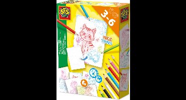 SES Creative Toverkraskaarten - 6 Kaarten met 8 Kleurpotloden - Vanaf 3 Jaar - Schoencadeautjes Sinterklaas
