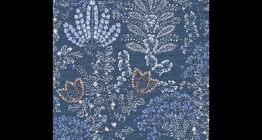 BLOEMEN BEHANG | Botanisch - Blauw Wit Grijs Oranje - LivingWalls Famous Garden