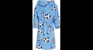 Kinder badjas/ochtendjas met voetbal print - blauw - polyester - jongens - cadeau 98/104