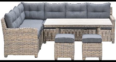 Garden Impressions Alaska lounge dining set 5-delig links - vintage willow - light teak vironwood