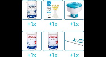 Zwembad Onderhoudspakket - Onderhoud Zwembad - bevat Chloor - Testrips - Chloordrijver - PH-min - PH-plus en Schoonmaakset (6-delig)
