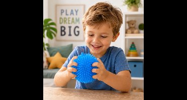 Eddy Toys Puffer Ball - Fidget Stressbal van Rubber Materiaal - Diameter 12 cm - Geschikt voor Jongens en Meisjes van 3 tot 8 Jaar - Kleuren Roze, Blauw en Geel - 2 Jaar Fabrieksgarantie