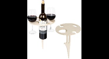 HI Picknick wijntafel dienblad - 2x - opklapbaar - 25 x 30 cm - met grondpin - MDF - naturel