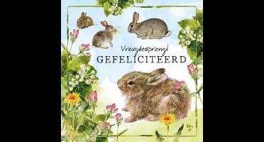 Rien Poortvliet Wenskaart Vreugdesprong Gefeliciteerd – Konijntjes – 13,5 x 13,5 cm