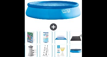Intex Rond Opblaasbaar Easy Set Zwembad - 457 x 107 cm - Blauw - Inclusief Pomp - Ladder - Grondzeil - Afdekzeil - Filter - Solar Mat - 9-delig