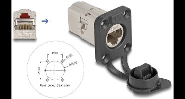 Delock D-Type RJ45 built-in connector / coupler Cat.6A STP with protective cap IP66 dust and waterproof