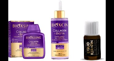 Bioxcin Collageen & Biotine Volume Haarverzorgingset - Shampoo 300 ml + Collageen & Biotin Haar serum 100 ml +Pure keratine haarvserum (20 ml) - (Tegen haaruitval) - collageen Biotin shampoo - biotin for hair - haarverzorging - volume shampoo