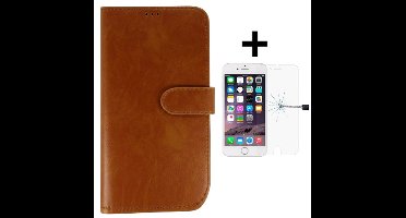 Hoesje Geschikt voor Apple iPhone 6/6S Excellent Wallet Case/book case hoesje + gratis protector kleur Bruin
