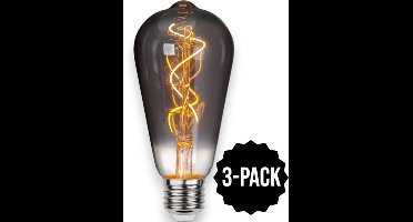 3-Pack | Druppel-Edison lamp - E27 - 3W - Super Warm Wit <2200K - Filament - Rookglas