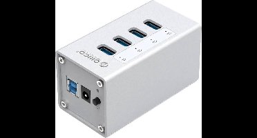 Orico - Aluminium USB 3.0 Hub met 4 Poorten - Incl. 12V Stroomadapter en USB 3.0 kabel - Mac Style - 5Gbps - Zilver