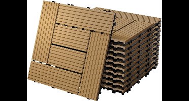 ECD Germany WPC Terrastegels 30x30 cm 33 Stuks 3 m² Teak Mozaïek Houtlook Klikvloer met Kliksysteem en Drainagesysteem Balkonplaten Terrasplaten Kliktegels Geschikt voor Tuin Balkon Buiten