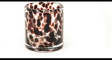 Housevitamin Panter Glazen Waxinelichthouder / Theelichthouder  - Ã˜10 cm - Hoogte 11 cm - Dierenprint